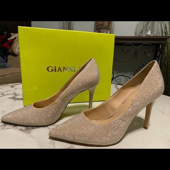 Gianni Bini Classic Rhinestone Nude Pump Wedding Day Cocktail Dress Heels - Picture 5 of 10
